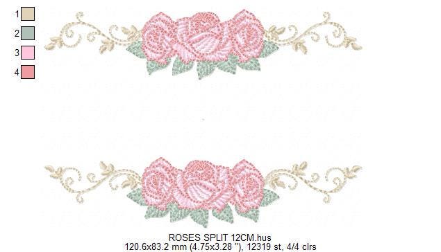 Roses split embroidery designs - Flowers for kitchen tea towel machine embroidery pattern - Entwined roses file - Instant download pes jef