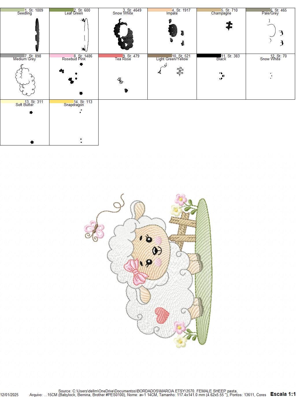 Female Sheep with bow embroidery design - Lamb with butterfly machine embroidery pattern - Newborn baby girl file - Instant download pes jef