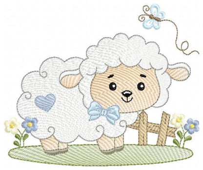 Male Sheep embroidery design - Lamb with butterfly machine embroidery pattern - Newborn Baby boy file - Instant download pes jef dst vp3 xxx