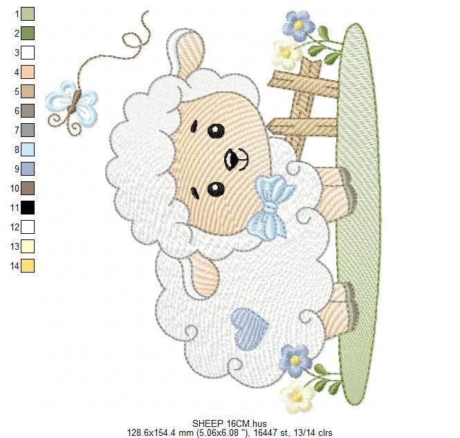 Male Sheep embroidery design - Lamb with butterfly machine embroidery pattern - Newborn Baby boy file - Instant download pes jef dst vp3 xxx