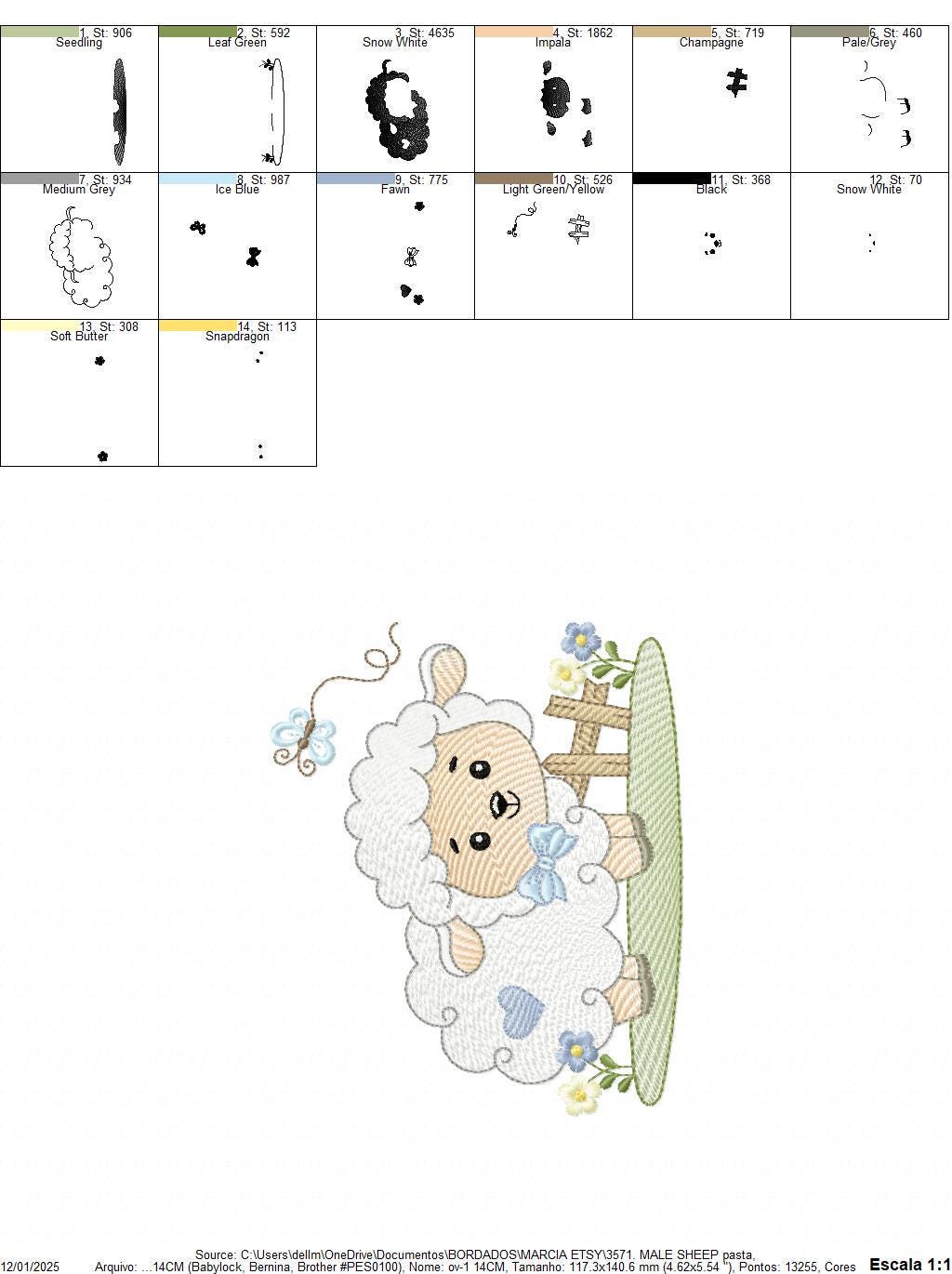 Male Sheep embroidery design - Lamb with butterfly machine embroidery pattern - Newborn Baby boy file - Instant download pes jef dst vp3 xxx