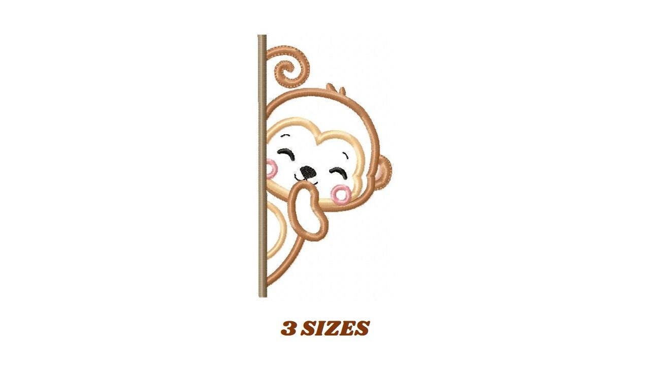 Peek a boo Monkey split embroidery design - Safari wild animal machine embroidery pattern - Baby Boy Monkey applique - Instant download pes