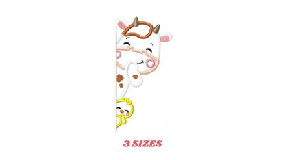 Peek a boo Cow split embroidery design - Farm Ranch Animal machine embroidery pattern - Cow with chick applique design - Instant download