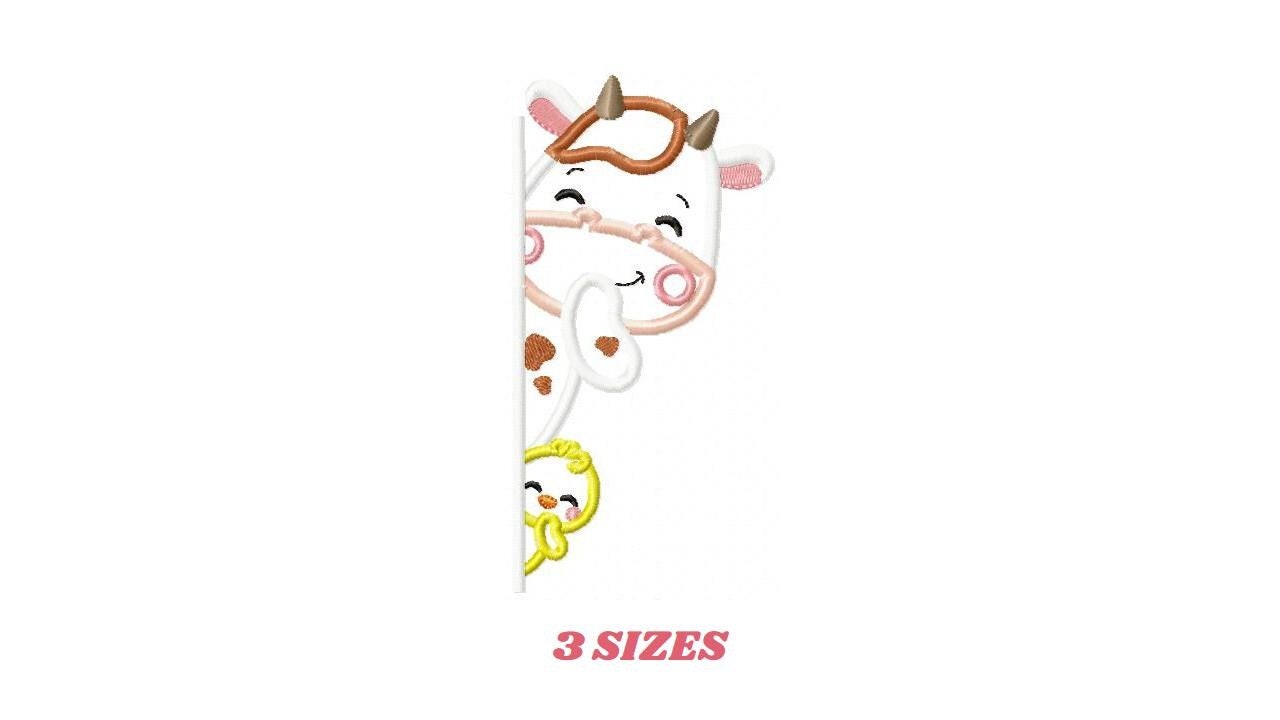 Peek a boo Cow split embroidery design - Farm Ranch Animal machine embroidery pattern - Cow with chick applique design - Instant download