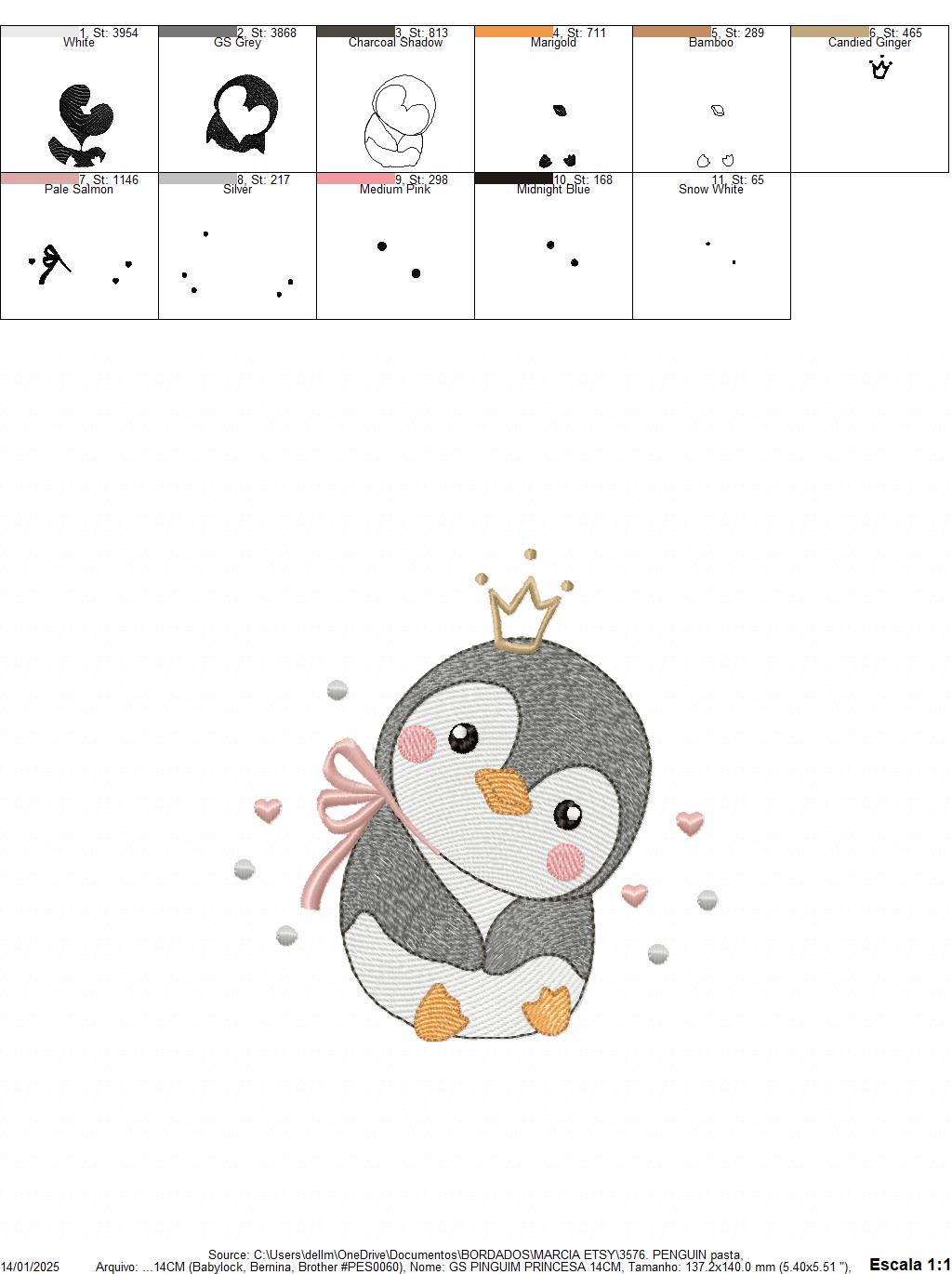 Penguin with crown embroidery design - Bird water cold animal with lace machine embroidery pattern - Baby girl file - Instant download pes