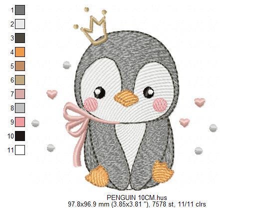 Penguin with crown embroidery design - Winter Water Antarctic Animal machine embroidery pattern - Baby boy file - Instant download dst pes