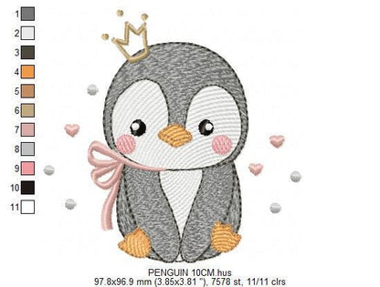 Penguin with crown embroidery design - Winter Water Antarctic Animal machine embroidery pattern - Baby boy file - Instant download dst pes