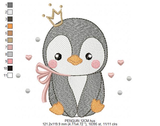 Penguin with crown embroidery design - Winter Water Antarctic Animal machine embroidery pattern - Baby boy file - Instant download dst pes