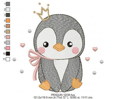 Penguin with crown embroidery design - Winter Water Antarctic Animal machine embroidery pattern - Baby boy file - Instant download dst pes