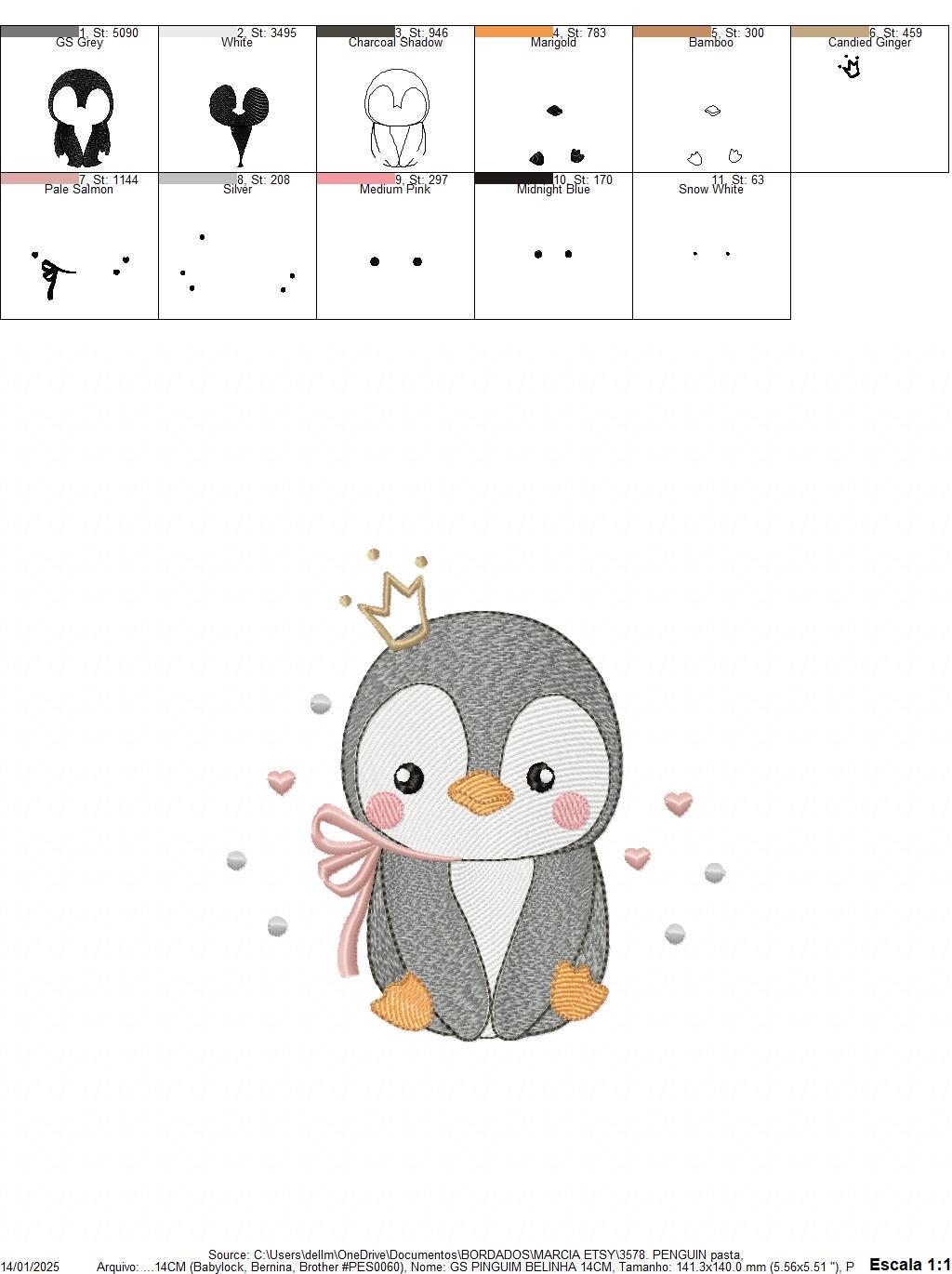 Penguin with crown embroidery design - Winter Water Antarctic Animal machine embroidery pattern - Baby boy file - Instant download dst pes
