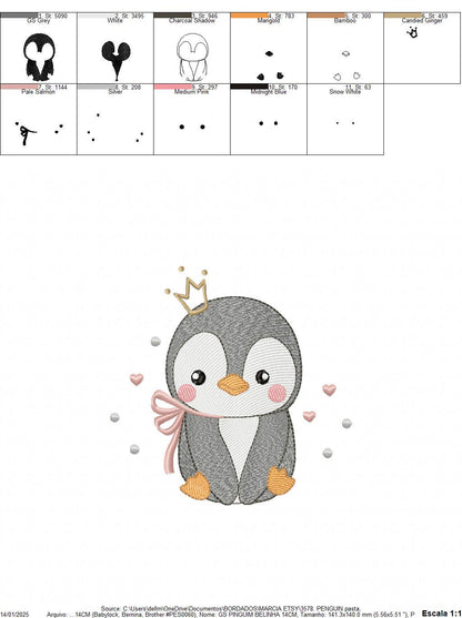 Penguin with crown embroidery design - Winter Water Antarctic Animal machine embroidery pattern - Baby boy file - Instant download dst pes
