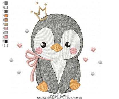 Penguin with crown embroidery design - Winter Water Antarctic Animal machine embroidery pattern - Baby boy file - Instant download dst pes