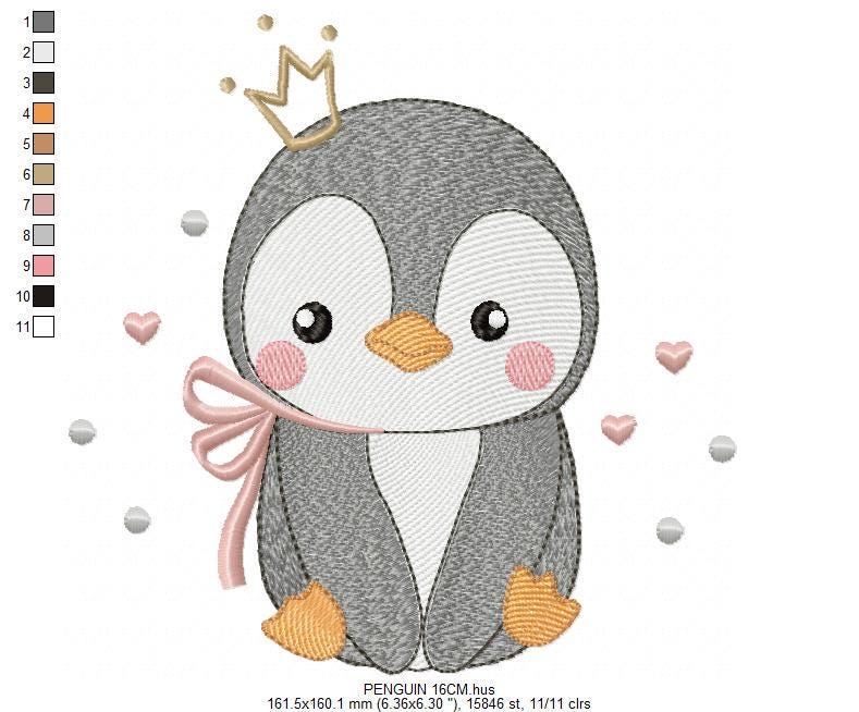 Penguin with crown embroidery design - Winter Water Antarctic Animal machine embroidery pattern - Baby boy file - Instant download dst pes