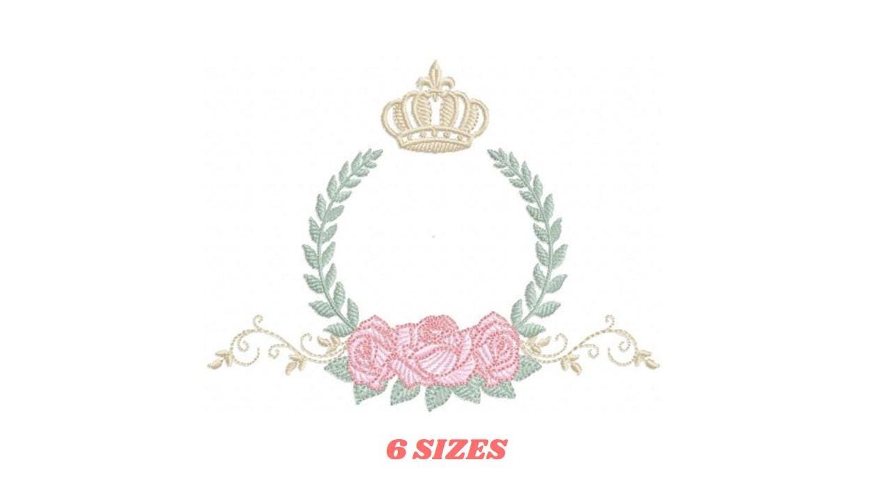 Roses laurel with Crown embroidery designs - Flower Wreath machine embroidery pattern - Newborn monogram file - Instant download pes jef dst