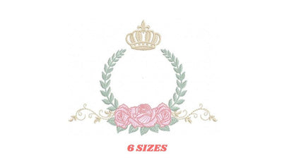 Roses laurel with Crown embroidery designs - Flower Wreath machine embroidery pattern - Newborn monogram file - Instant download pes jef dst