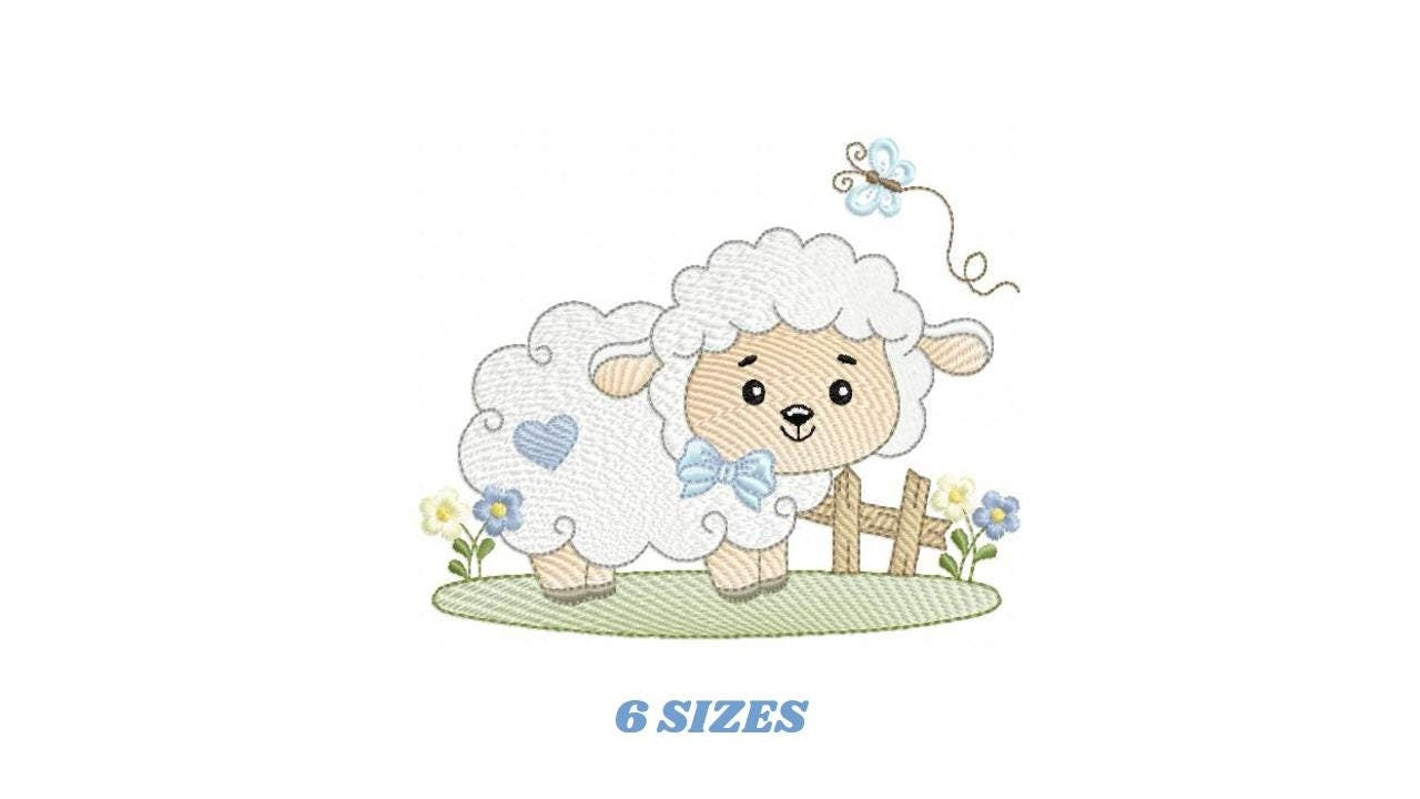 Male Sheep embroidery design - Lamb with butterfly machine embroidery pattern - Newborn Baby boy file - Instant download pes jef dst vp3 xxx