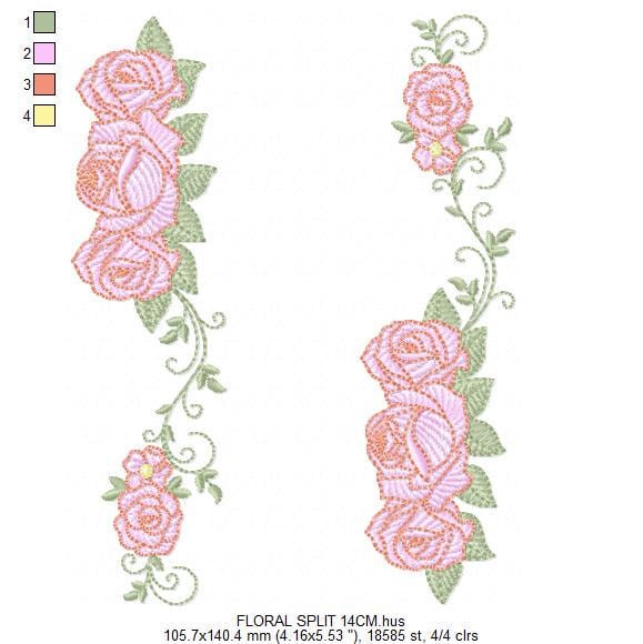 Roses split embroidery designs - Flower Kitchen Towel divider machine embroidery pattern - Entwined roses file - Instant download pes jef