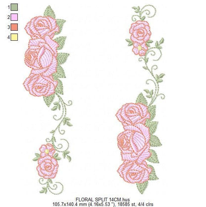 Roses split embroidery designs - Flower Kitchen Towel divider machine embroidery pattern - Entwined roses file - Instant download pes jef