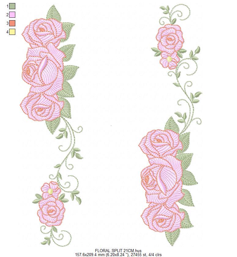 Roses split embroidery designs - Flower Kitchen Towel divider machine embroidery pattern - Entwined roses file - Instant download pes jef