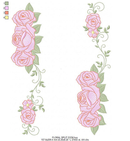 Roses split embroidery designs - Flower Kitchen Towel divider machine embroidery pattern - Entwined roses file - Instant download pes jef