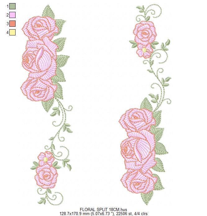 Roses split embroidery designs - Flower Kitchen Towel divider machine embroidery pattern - Entwined roses file - Instant download pes jef