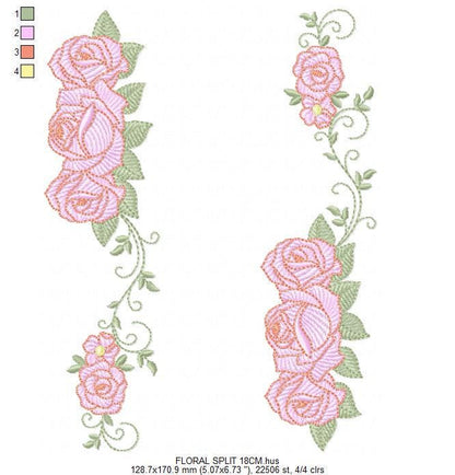 Roses split embroidery designs - Flower Kitchen Towel divider machine embroidery pattern - Entwined roses file - Instant download pes jef