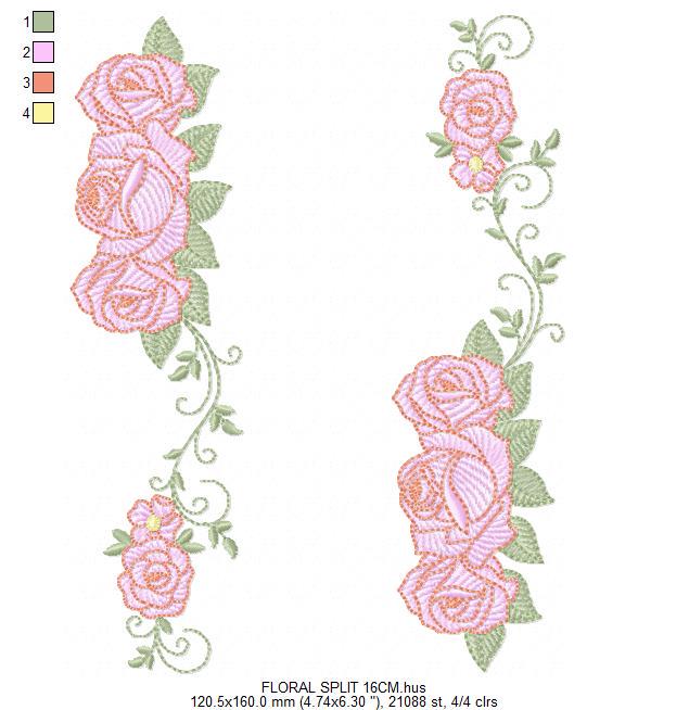 Roses split embroidery designs - Flower Kitchen Towel divider machine embroidery pattern - Entwined roses file - Instant download pes jef
