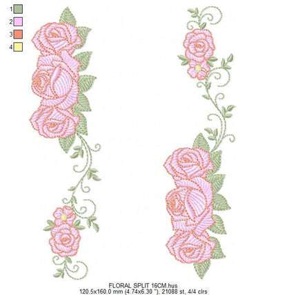 Roses split embroidery designs - Flower Kitchen Towel divider machine embroidery pattern - Entwined roses file - Instant download pes jef
