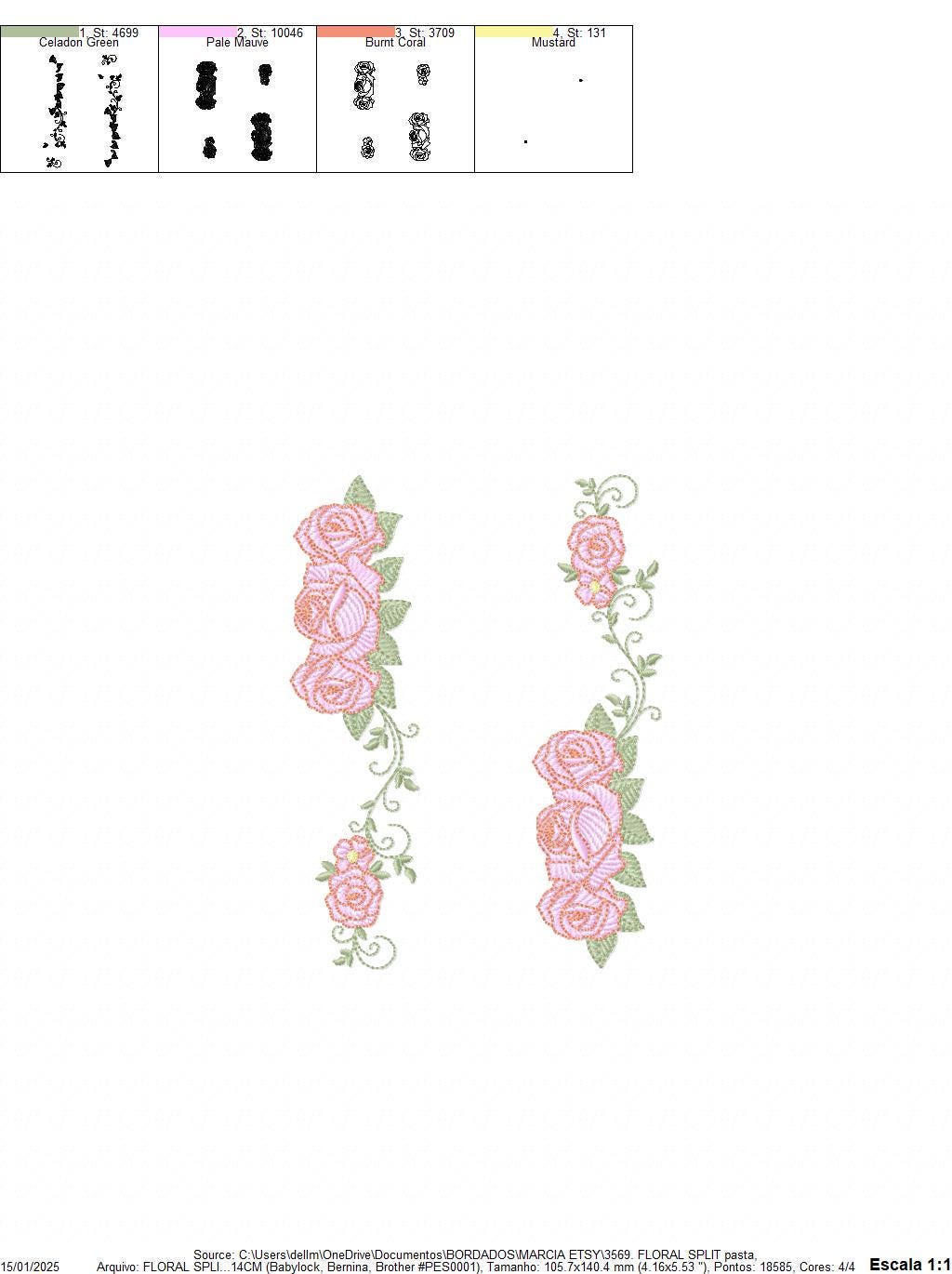 Roses split embroidery designs - Flower Kitchen Towel divider machine embroidery pattern - Entwined roses file - Instant download pes jef