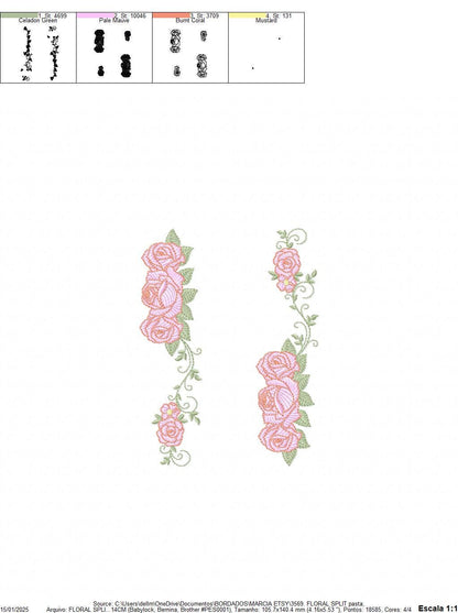 Roses split embroidery designs - Flower Kitchen Towel divider machine embroidery pattern - Entwined roses file - Instant download pes jef