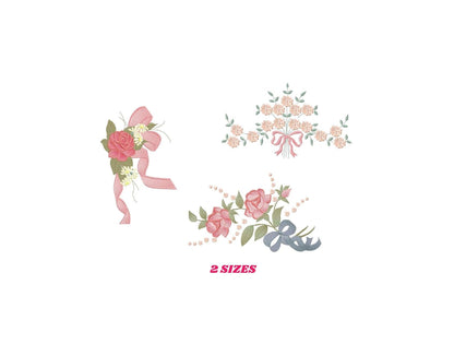 Roses wreath embroidery designs - Monogram embroidery design machine embroidery pattern - Tea towel embroidery - floral wreath of flowers