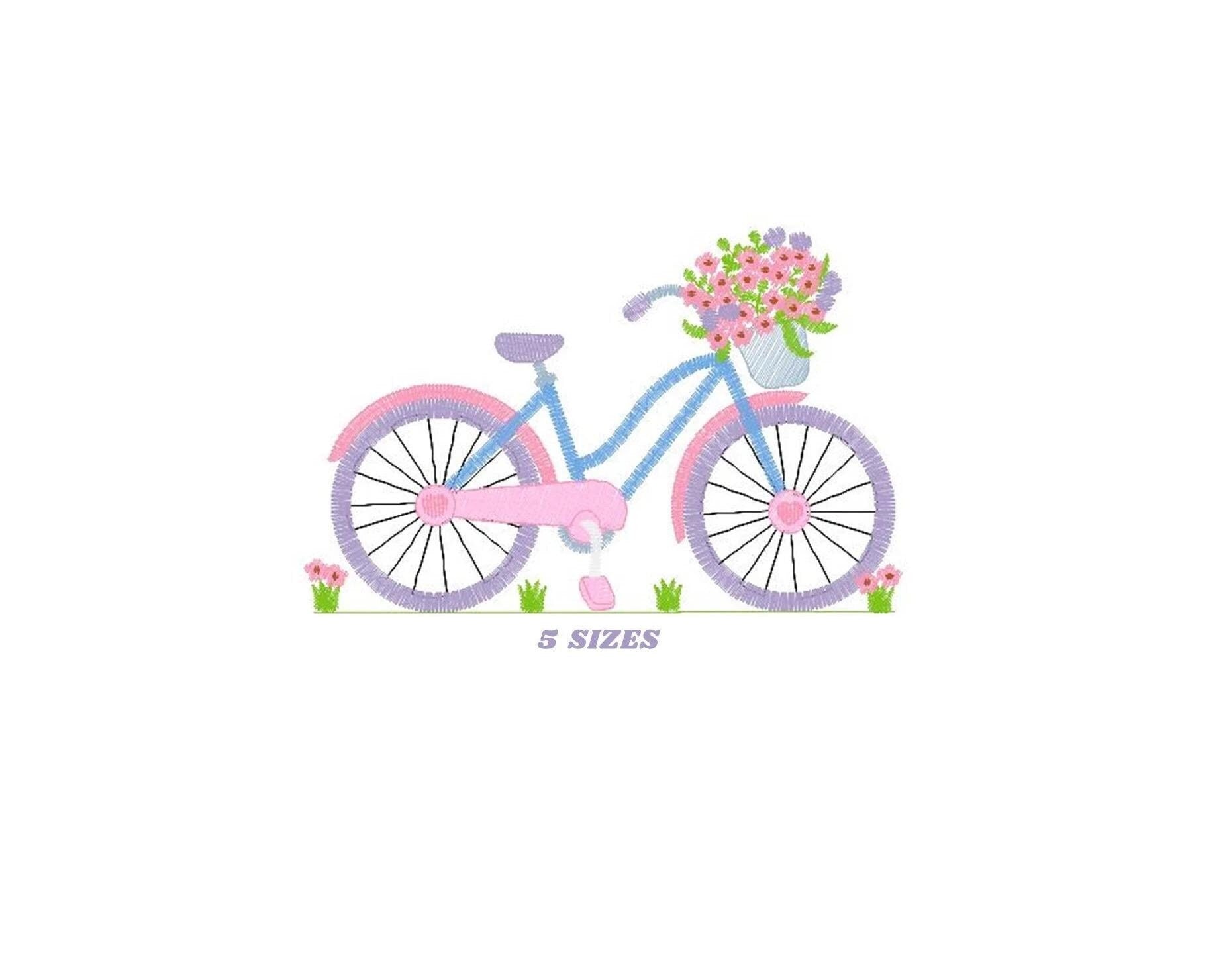 Bike embroidery designs - Bicycle embroidery design machine embroidery pattern - baby girl embroidery file - Delicate Bike with flowers jef