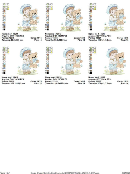 Vintage Baby boy embroidery design - Boy with cap and Teddy bear machine embroidery pattern - Children toddler kid - Instant download pes