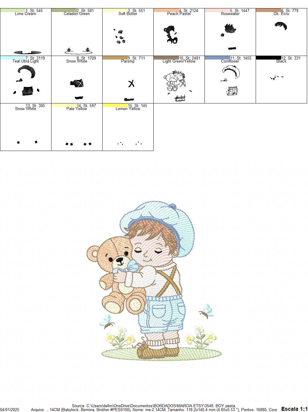 Boy embroidery design - Child with cap and teddy bear machine embroidery pattern - Children toddler with vintage clothes - Instant download