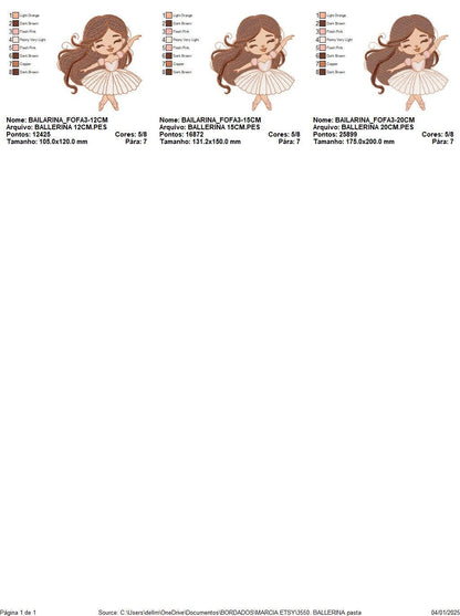 Long hair Ballerina embroidery designs - Ballet dancer machine embroidery pattern - Baby girl file - Instant download pes jef dst vp3 xxx