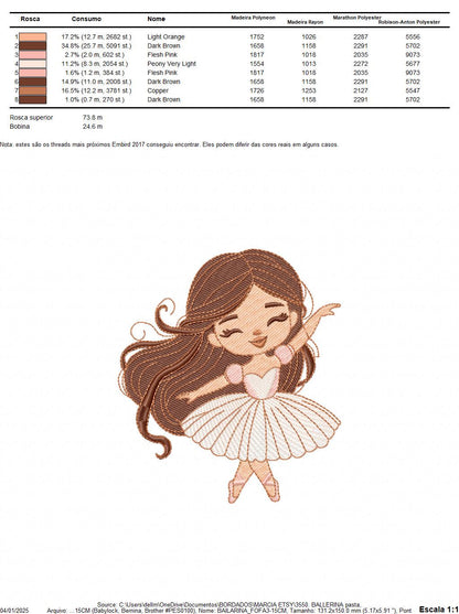 Long hair Ballerina embroidery designs - Ballet dancer machine embroidery pattern - Baby girl file - Instant download pes jef dst vp3 xxx