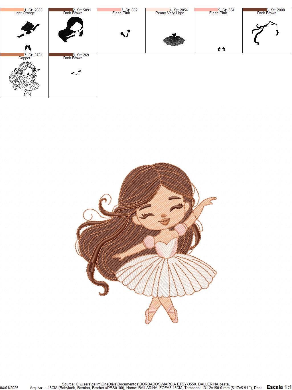 Long hair Ballerina embroidery designs - Ballet dancer machine embroidery pattern - Baby girl file - Instant download pes jef dst vp3 xxx