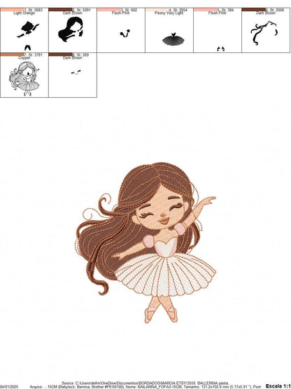 Long hair Ballerina embroidery designs - Ballet dancer machine embroidery pattern - Baby girl file - Instant download pes jef dst vp3 xxx