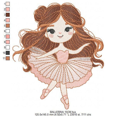 Ballerina embroidery designs - Ballet dancer with long hair machine embroidery pattern - Baby girl file - Instant download pes jef hus dst