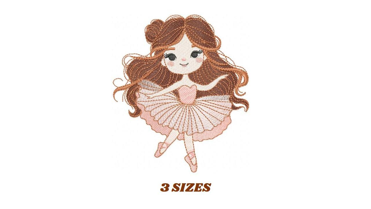 Ballerina embroidery designs - Ballet dancer with long hair machine embroidery pattern - Baby girl file - Instant download pes jef hus dst