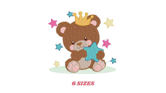 Bear embroidery designs - Bear with crown embroidery design machine embroidery pattern - Teddy bear embroidery file baby kid newborn nursey