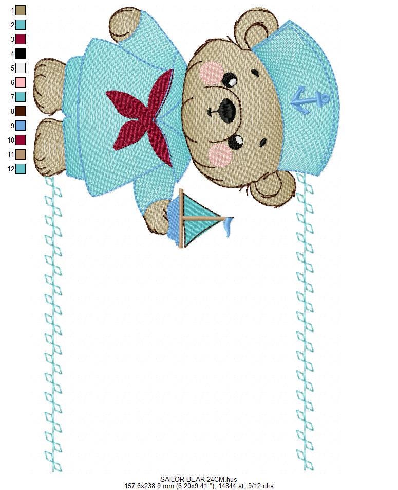 Sailor Teddy Bear embroidery designs - Baby boy Nautical Bear machine embroidery pattern - Bear with boat frame file - Instant download pes