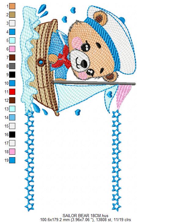 Nautical Bear with boat frame embroidery designs - Sailor Teddy bear machine embroidery pattern - Baby boy file - Instant download pes jef