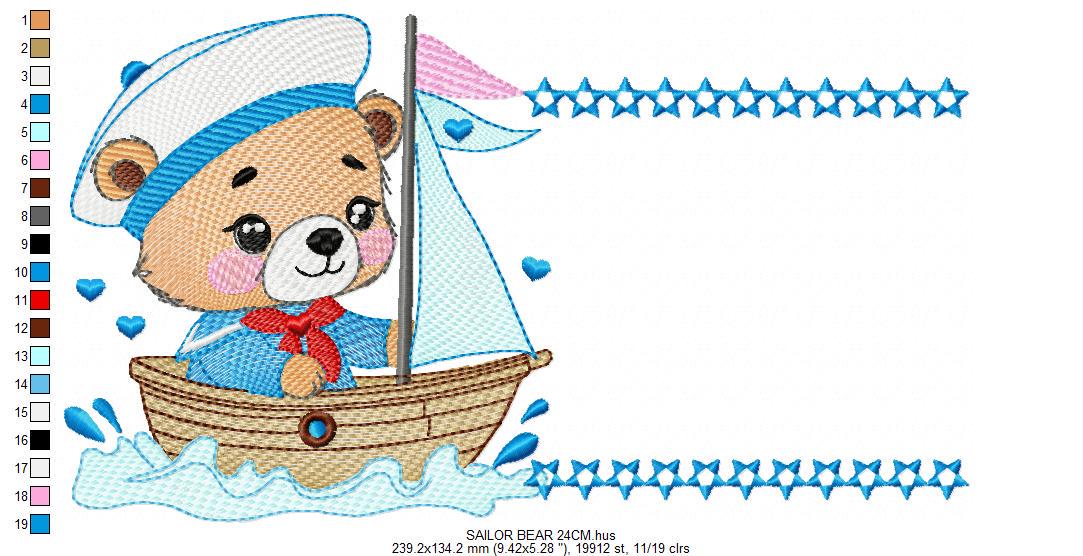 Nautical Bear with boat frame embroidery designs - Sailor Teddy bear machine embroidery pattern - Baby boy file - Instant download pes jef