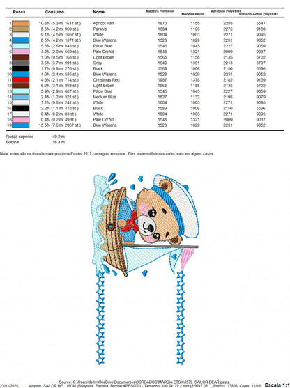 Nautical Bear with boat frame embroidery designs - Sailor Teddy bear machine embroidery pattern - Baby boy file - Instant download pes jef