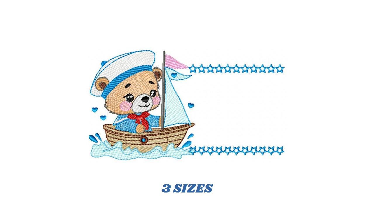 Nautical Bear with boat frame embroidery designs - Sailor Teddy bear machine embroidery pattern - Baby boy file - Instant download pes jef