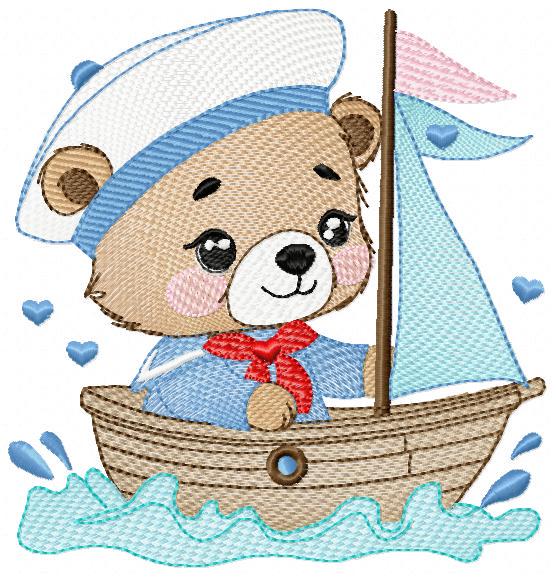 Nautical Teddy Bear embroidery designs - Baby boy Sailor bear with boat machine embroidery pattern - Boat embroidery file - Instant download