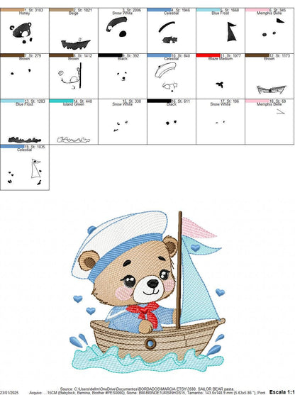 Nautical Teddy Bear embroidery designs - Baby boy Sailor bear with boat machine embroidery pattern - Boat embroidery file - Instant download