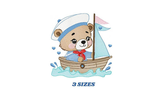 Nautical Teddy Bear embroidery designs - Baby boy Sailor bear with boat machine embroidery pattern - Boat embroidery file - Instant download