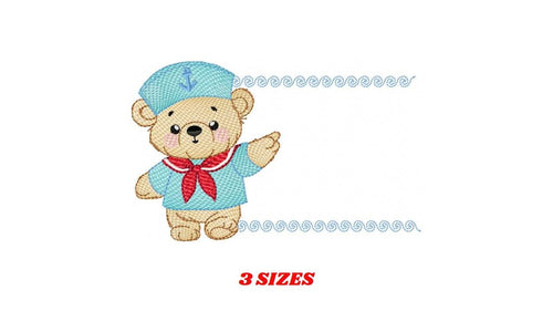 Sailor Teddy Bear embroidery designs - Baby boy Nautical Bear machine embroidery pattern - Bear with boat frame file - Instant download pes